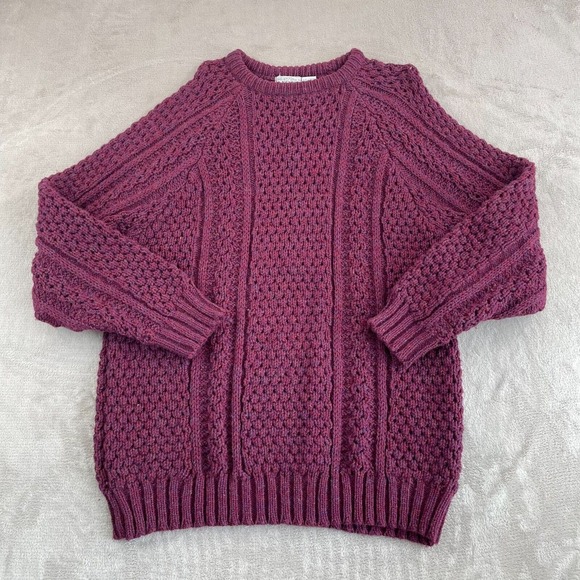 Vintage‎ McKennas Fisherman Sweater Men 46 Burgundy 100% Wool Cable Knit Ireland